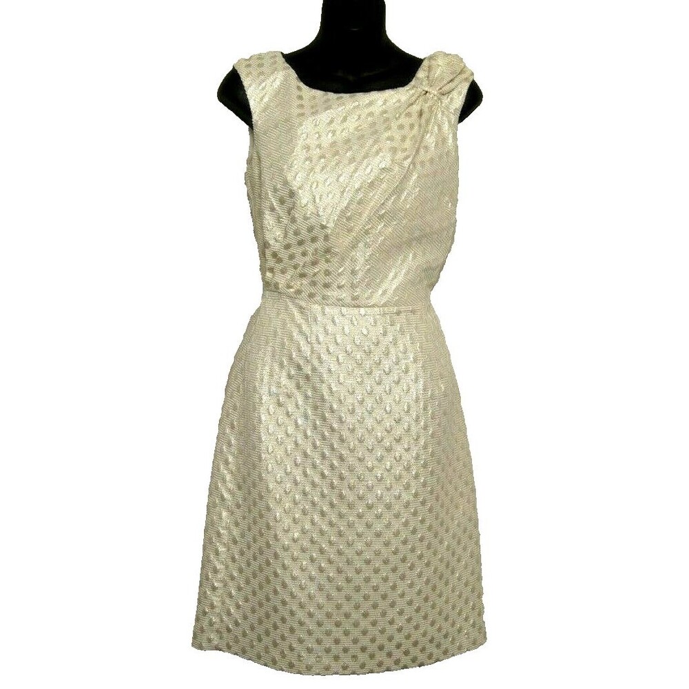 Antonio Melani Shift Dress Ivory Gold sz 2 Sleeveless Dots metallic cocktail
